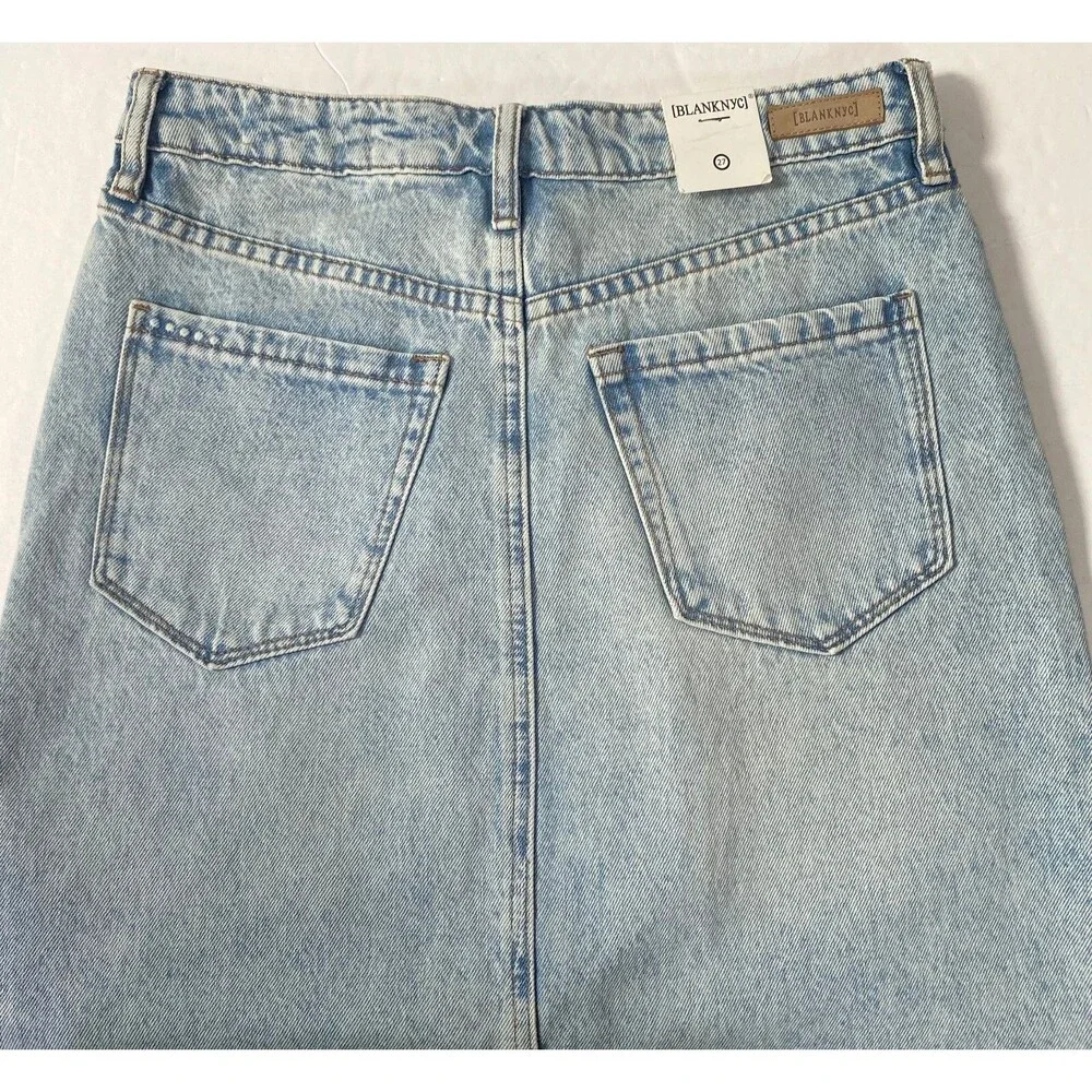 Blank NYC Either Way Jean Skirt Womens Size 27 Blue High Back Slit Raw Hem New